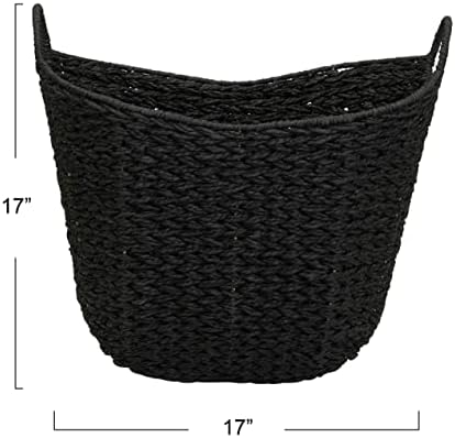 Household Essentials Handwoven Paper Rope Storage Basket with Metal Frame and Handles, Black - Image 2