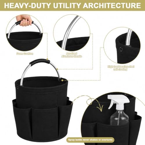 Premium Cleaning Caddy with Handle | Large Capacity Cleaning Supply Caddy with Deep Side Pockets | Collapsible Organizer Bag for Car Wash Supplies and Garden Tools (Black) - Image 2