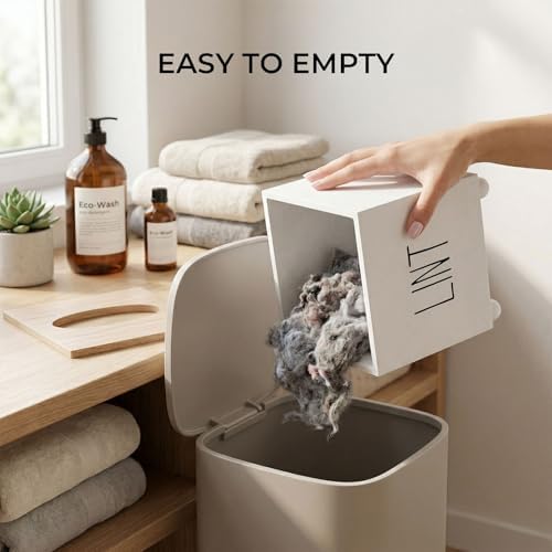 Lint Bin for Laundry Room, Farmhouse Lint Box, Wooden Lint Holder with Lid, Lint Container for Laundry Room Decor, Dryer Lint Trash Can for Laundry Accessory Organization - Image 5