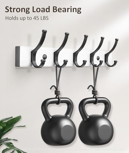Optish Coat Rack Wall Mount, 16.5 Inches Wood Coat Hooks Wall Mount, Wall Coat Rack with 5 Hooks, Hat Rack Wall Hooks for Hanging Coat, Bag, Towel (1Pack, White) - Image 2