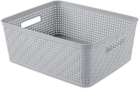 Sterilite 12 Pack Plastic Storage Bin Organization Containers, Short Baskets, Cement - Image 6