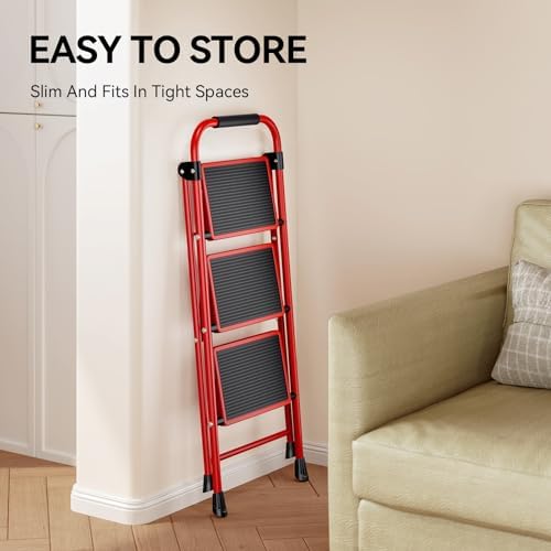 KINGRACK 3 Step Ladder, Folding Step Stool with Anti-Slip Wide Pedal - Image 6