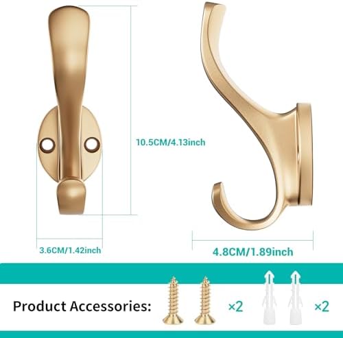 Coat Hooks Heavy Duty - Easy to Install Metal Towel Hooks Fashionable Wall Hooks for Hanging Hat, Towel, Key, Robe, Scarf, Bag, Cap (4 PCS Gold) - Image 2
