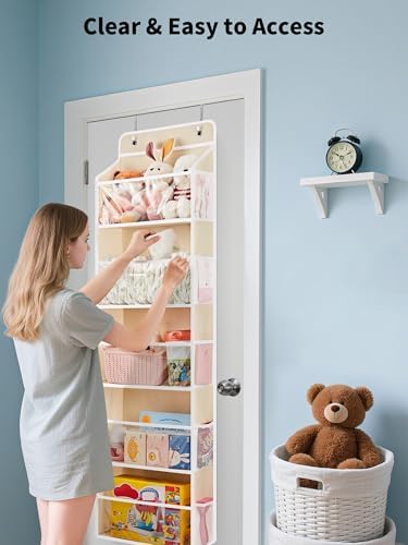 JARLINK Over The Door Toy Storage Organizer w/Clear Window, Beige - Image 3