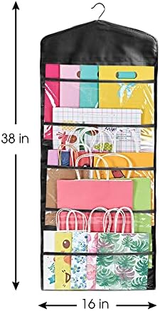 Gift Bag and Tissue Paper Storage, Hanging Organizer with Multiple Front and Back Pockets Double Sided, Organize Gift Wrap and Paper Bags 38 x 16 Inch (Full Black) - Image 5
