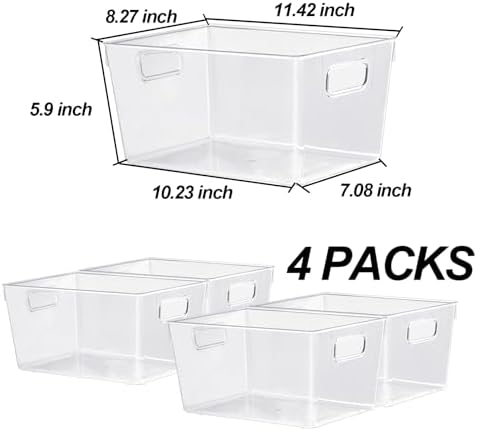 ZEXALOR 4pcs Clear Storage Bins Clear Storage Containers for Kitchen Pantry Organization, Organizing Bins with Built in Handles, Cabinet Organizers - Image 2