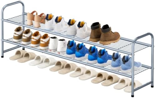 KEETDY 2-Tier Long Shoe Rack for Closet Shoe Organizer for Entryway, Metal Stackable Shoe Storage Shelf for 18 Pairs Sneakers with Strong Wire Grid, Gray by KEETDY