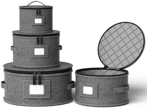 YearningHome China Storage Containers,4 Piece Set,Hard Shell Moving Boxes for Dishes,Plate,Dinnerware,Saucers Quilted Organizer Dividers for Packing Fine China Storage Containers,Grey by YEARNINGHOME