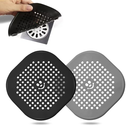 2 Pack Shower Drain Hair Catcher Silicone Drain Protector Hair Stopper with Suction Cup for Shower Kitchen Bathroom Black Grey by Couidlmakeslifecolorful