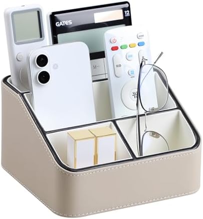 PU Leather Desk Organizer, Remote Control Holder (Small/Beige) by MEIBOOCH