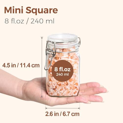 ComSaf Square Small 8 oz Glass Spice Jars with Airtight Lids 6 Pack Pantry - Image 2