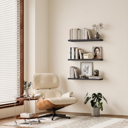 BAYKA Black Floating Shelves 35.4in, Set of 3, Wall Mounted for Wall Decor - Image 6