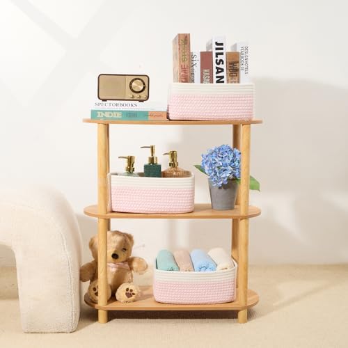 MiniArk Small Storage Baskets for Organizing | Closet Organizer Bins | Shelf Toy Basket | Woven Rope Baskets | Cube Decorative Box | Shallow Basket | 11.5x7.5x4.7” | 3 Packs White Pink - Image 6