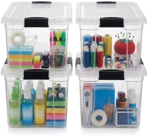 Superio 11 Quart Clear Plastic Storage Boxes with Lids, Stackable Organizer Containers, BPA-Free Storage Bins for Home, Office, School & Dorm, 4 Pack by Superio