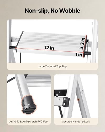 VEVOR 6 Step Ladder, Folding Step Stool with Wide Anti-Slip Pedal and Comfort Handgrip, 330 lbs Capacity Portable Aluminum Stepladder, Multi-Use for Kitchen, Warehouse, Household and Office, Silver - Image 3