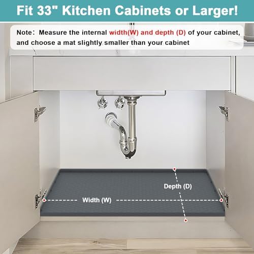 Under Sink Mats for Kitchen Waterproof 31" x 22", Silicone Under Kitchen Sink Mats and Protectors, Under The Sink Organizer for Kitchen and Bathroom Gray - Image 3