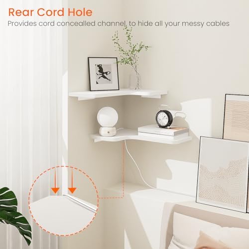 Homode Corner Floating Shelves, Set of 3 Corner Wall Shelves with Wire Hole, L-Shaped Wood Hanging Storage Shelf for Wall Decor, for Bathroom Kitchen Bedroom, White - Image 5