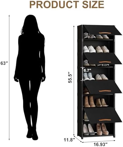9 Tier Shoe Cabinet with Door, 18-Pair Rack for Closet Black - Image 3