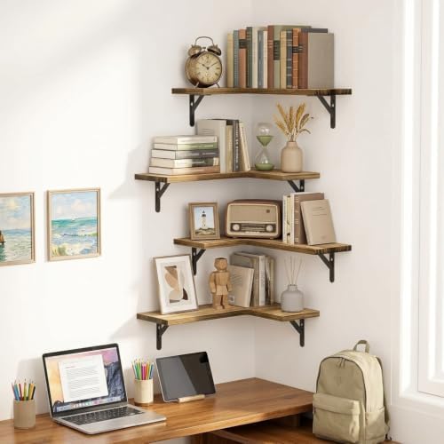Amada Corner Floating Shelves, Paulownia Wood, Set of 4, Natural Wood - Image 2
