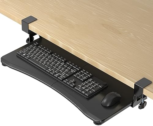 suptek Keyboard Tray Under Desk Pull Out with C Clamp Mount, Computer Keyboard & Mouse Tray, 25.6 (30 Including Clamps) x 11.8 inch Slide-Out Platform Computer Drawer for Typing, Black, DSF1 by suptek