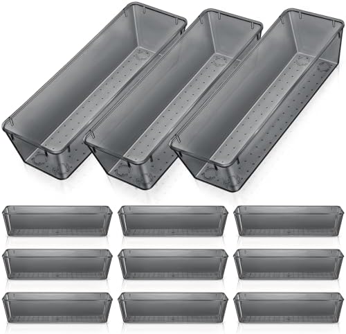 Maitys 12 Pcs Plastic Drawer Organizers, Silverware Tray, 9 x 3 x 2", Black by Maitys