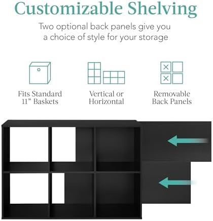 Best Choice Products 6-Cube Storage Organizer, 11in Shelf Opening, Bookcase, Display Shelf, Customizable w/ 3 Removable Back Panels – Black - Image 3