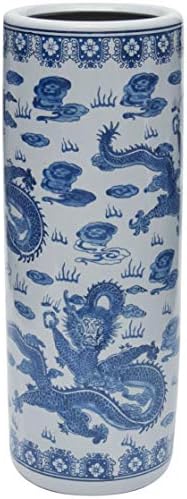 Red Lantern 24" Dragon Blue & White Porcelain Umbrella Stand for Indoor/Outdoor Use in Garden Entryway Living Room Boho Eclectic Modern Contemporary Classic Traditional Style Decor - Image 2
