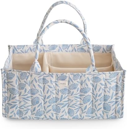 mushie Baby Diaper Caddy | Newborn Essentials Organizer (Blue Flowers) by mushie