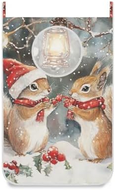 Christmas Squirrels Watercolor White Door Hanging Laundry Hamper Bag with Free Adjustable Stainless Steel Hooks Dirty Clothes Hamper Extra Large Over the Door Laundry Hamper 29.5X20inch 1 PCS by WelcometoElliTarr