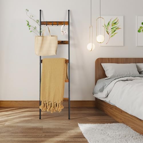 ELYKEN Blanket Ladder, 5-Tier Towel Rack, Wall-Leaning Quilt Holder - Image 3