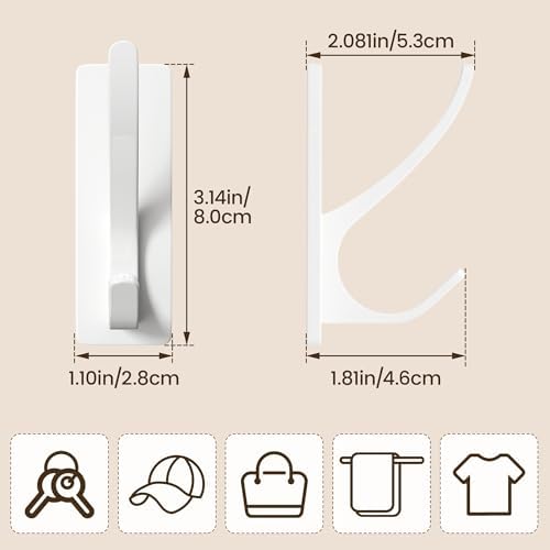 pickpiff White Self-Adhesive Hook, 13LB Hanger for Coat/Towel, 4-Pack - Image 3