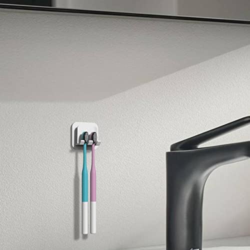 2 PCS Self-Adhesive Toothbrush Holders Wall Mounted, Water Proof Toothbrush Hook, 2 in 1 with Toothbrush Hanger and Gargle Cup Holder for Bathroom Shower (White) - Image 4