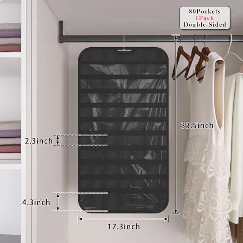 Hanging Jewelry Organizer 80-Pocket Double-Sided Storage, 1-Pack, Black - Image 5