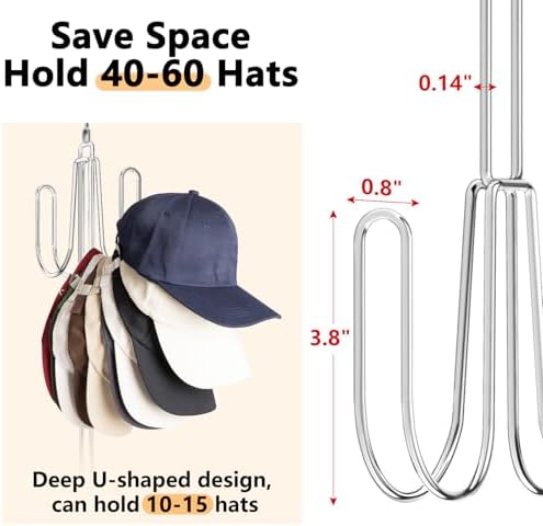 NANATI Hat Hangers for Closet, 1 Pack Stainless Steel Hat Organizer, Hat Racks for Baseball Caps, Cap Organizer for Baseball Caps, Silvery - Image 4