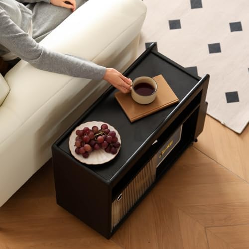 Side Table with Storage, Solid Wood Rolling End Table for Couch - Image 5