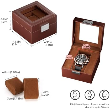 ProCase Watch Box, Single Mens Watch Display Case, 1 Slot, Espresso - Image 5