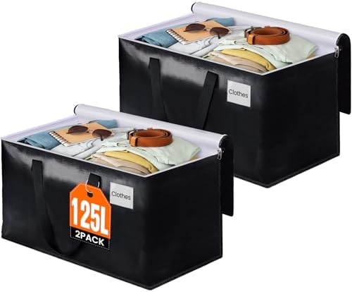 Heavy Duty Moving Bags, Extra Large Storage Bags, 125L, 2-Pack, Black by BlissTotes