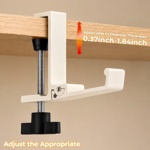 JAKO Headphone Stand for Desk, Aluminum Alloy Foldable Headphone Holder - Headset Stand Hook Mount, PC Gaming Headset Holder Under Desk Clamp for Office, Computer, Student Class Table (Beige) - Image 5