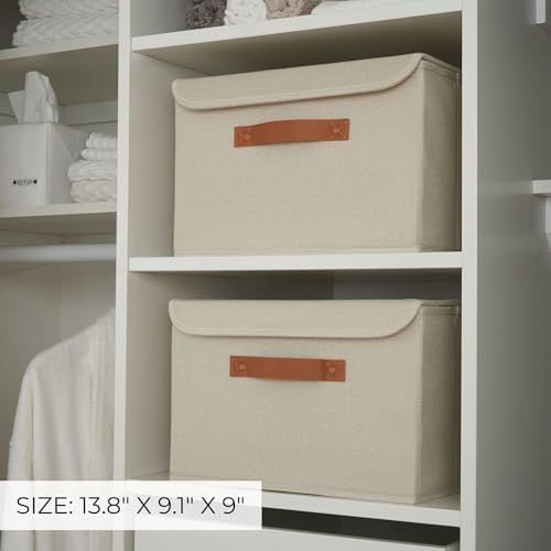 Decorative Linen Storage Boxes with Lids - Large Set of 2 Organizer Bins - Image 2