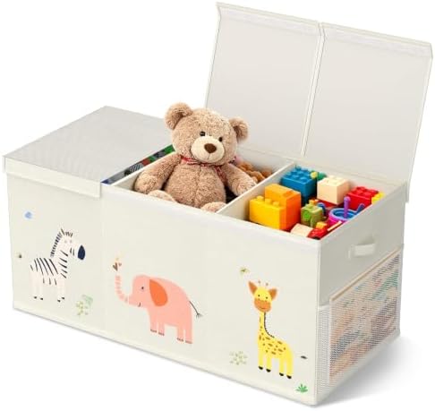Large Toy Box Chest Storage with Lid - Collapsible Kids Toys Boxes Organizer Bins Baskets Container with Handles for Boys, Girls, Nursery, Playroom, Clothes, Blanket, Bedroom (Tri-fold beige) - Image 3