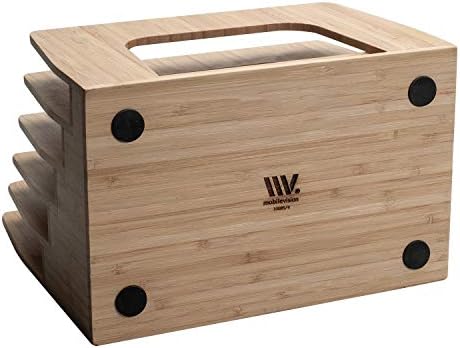 MobileVision Bamboo Multi Device Inclined Organizer for Smartphones, Tablets and Laptops, Upright Sections, Step Sorter, 5 Slots - Image 3