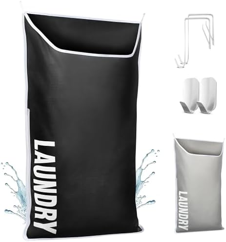 Hanging Laundry Hamper Bag XL 40x22", Space Saving over the Door Storage Bags, Behind the Door Hampers for Dirty Clothes & Wall Mounted Basket for Bathroom, Organizer for Small Room Spaces RV by DONAQ