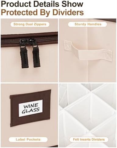 punemi Wine Glass Storage Box, 2-Pack Hard Shell Case with Padded Dividers - Image 6