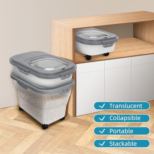 Pet Food Container, Collapsible Dog Food Storage Container with Detachable Casters & Airtight Lid for Keeping Dry Kibbles, With Dog Food Scoop and Measuaring Cups - Image 2