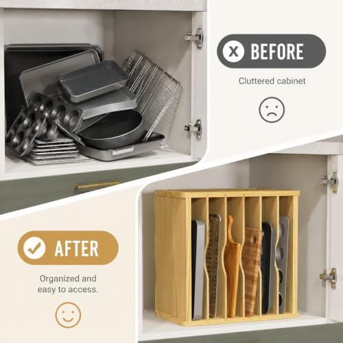 Cookie Sheet Organizer for Cabinet, 7 Tier Wooden Tray Divider - Image 3
