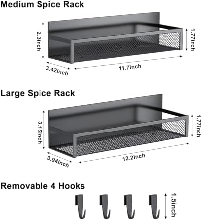 Aufworld Magnetic Spice Rack for Refrigerator, 2 Pack Magnetic Shelf, Fridge Magnet Organizer with Moveable 4 Hooks, Magnetic Fridge Shelf for Kitchen Organization and Storage (2 Pack) - Image 2