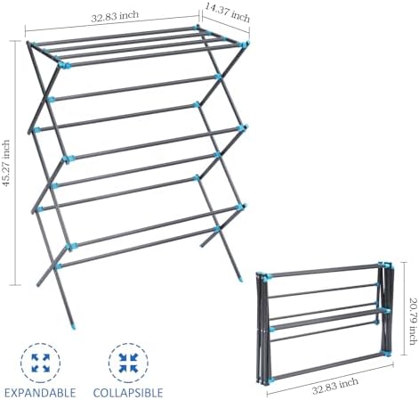APEXCHASER Clothes Drying Rack, Foldable 2-Level Drying Rack Clothing, Stainless Steel Free-Standing Laundry Airer, with Height-Adjustable 4 Wings, Matte Black - Image 4