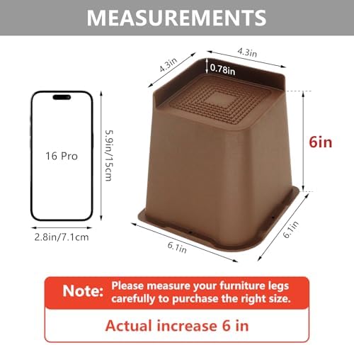 4 Pack Dark Brown Bed Risers 6 inch Heavy Duty, Furniture Risers - Image 2