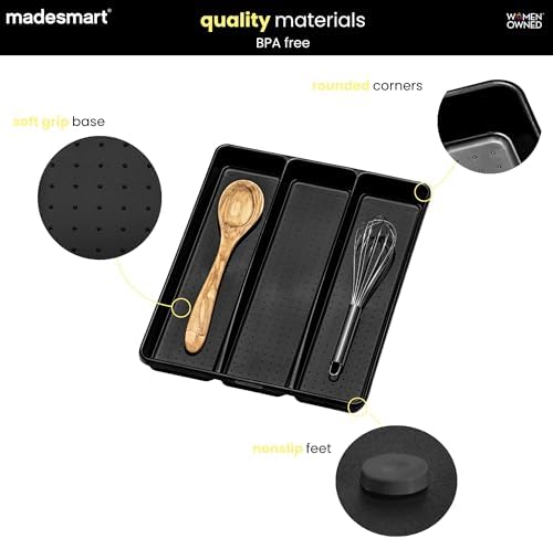madesmart Classic 3 Compartment Utensil Tray, Carbon - Image 4