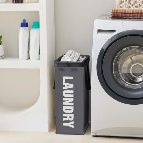 45L Slim Laundry Hamper with Removable Inner Bag & Side Handles, Grey - Image 6